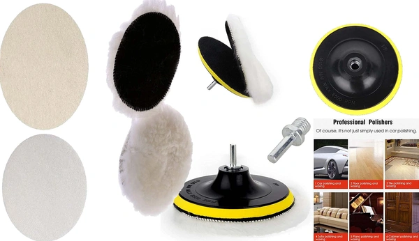 DIY Crafts 1 Kit, 4" inch Wool+Felt+Backer Pad+Universal Nut, 4 Pcs, 1 Kit, Polishes Set Drill Buffing Polishing Pad Kit, M14 Backing+Adapter Power (1 Kit, 4" inch Wool+Felt+Backer Pad+Universal Nut)
