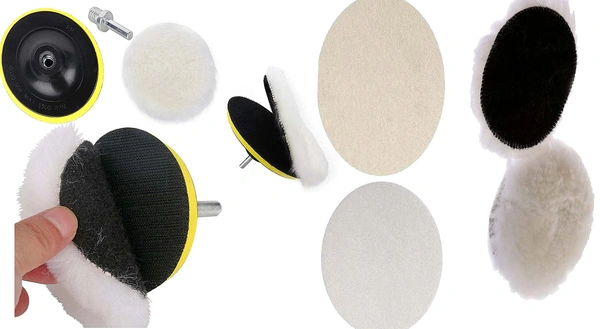 DIY Crafts 1 Kit, 4" inch Wool+Felt+Backer Pad+Universal Nut, 4 Pcs, 1 Kit, Polishes Set Drill Buffing Polishing Pad Kit, M14 Backing+Adapter Power (1 Kit, 4" inch Wool+Felt+Backer Pad+Universal Nut)