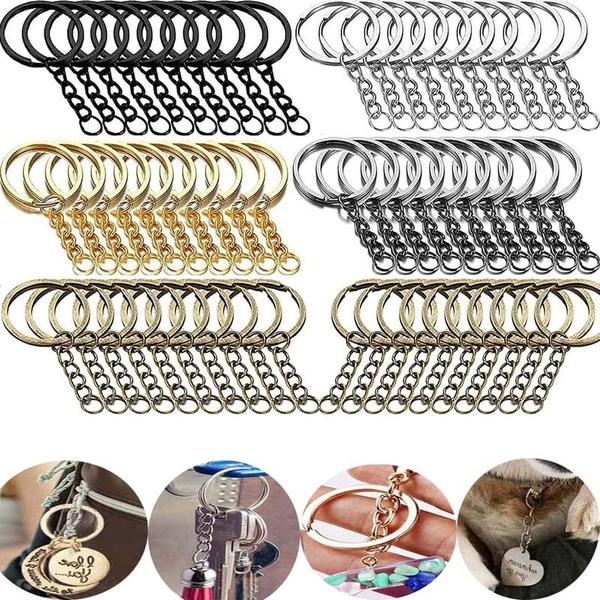 DIY Crafts 2 Pcs, Silvery Bright, Split Key Ring with Chain Set, Metal Flat Keychain Rings 1 Inch with Open Jump Rings and Screw Eye Pins Bulk, for Handbag Hangers Hooks B(2 Pcs, Silvery Bright) - 2 Pcs, Silvery Bright