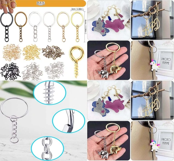 DIY Crafts 2 Pcs, Silvery Bright, Split Key Ring with Chain Set, Metal Flat Keychain Rings 1 Inch with Open Jump Rings and Screw Eye Pins Bulk, for Handbag Hangers Hooks B(2 Pcs, Silvery Bright) - 2 Pcs, Silvery Bright
