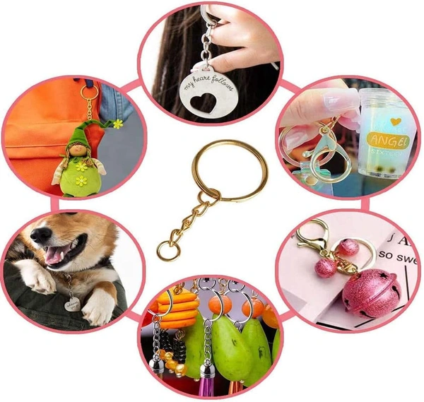 DIY Crafts 2 Pcs, Silvery Bright, Split Key Ring with Chain Set, Metal Flat Keychain Rings 1 Inch with Open Jump Rings and Screw Eye Pins Bulk, for Handbag Hangers Hooks B(2 Pcs, Silvery Bright) - 2 Pcs, Silvery Bright