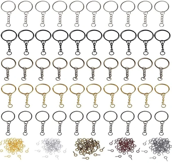 DIY Crafts 2 Pcs, Silvery Bright, Split Key Ring with Chain Set, Metal Flat Keychain Rings 1 Inch with Open Jump Rings and Screw Eye Pins Bulk, for Handbag Hangers Hooks B(2 Pcs, Silvery Bright) - 2 Pcs, Silvery Bright
