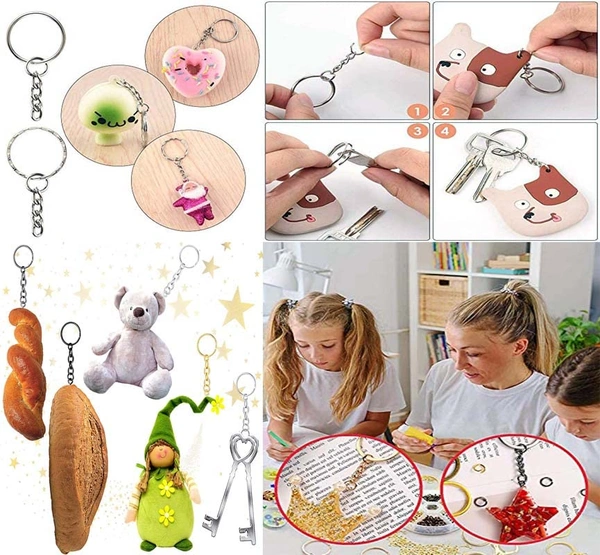 DIY Crafts 2 Pcs, Silvery Bright, Split Key Ring with Chain Set, Metal Flat Keychain Rings 1 Inch with Open Jump Rings and Screw Eye Pins Bulk, for Handbag Hangers Hooks B(2 Pcs, Silvery Bright) - 2 Pcs, Silvery Bright