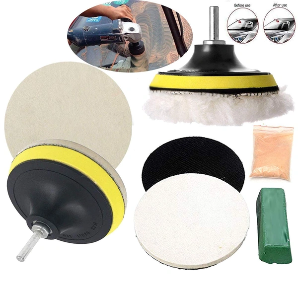 DIY Crafts Compound Drill Buffing Sponge Pads Kit Adhesive Backer Pad for Car Polishing Woolen Buffer, Wax Applicator, Cone Head and Grinding Head Car & Bike (7"inch 180mm Set/Kit, Multi Color) - 7"inch 180mm Set/Kit, Multi Color