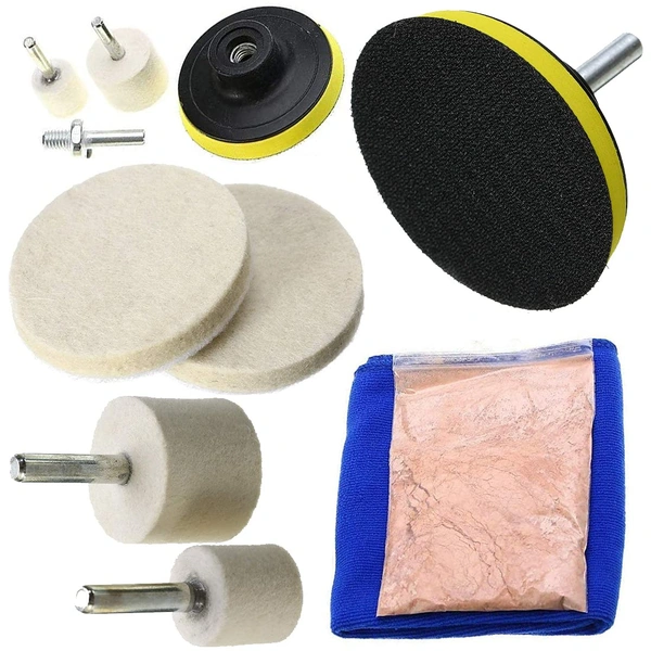 DIY Crafts 3" inch, 1 Kit, Buffing Polishing Accessories Glass Scratch Remover Powder 1.75 Oz; Felt Wheel; Disc; Drill Adapter; C(3" inch, 1 Kit) - 3" inch, 1 Kit