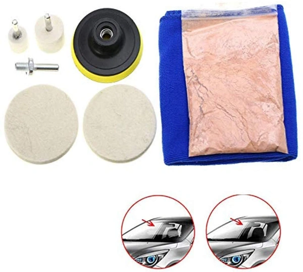 DIY Crafts 3" inch, 1 Kit, Buffing Polishing Accessories Glass Scratch Remover Powder 1.75 Oz; Felt Wheel; Disc; Drill Adapter; C(3" inch, 1 Kit) - 3" inch, 1 Kit