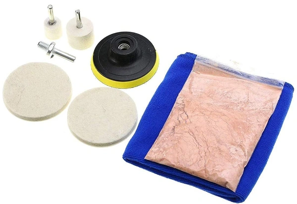 DIY Crafts 3" inch, 1 Kit, Buffing Polishing Accessories Glass Scratch Remover Powder 1.75 Oz; Felt Wheel; Disc; Drill Adapter; C(3" inch, 1 Kit) - 3" inch, 1 Kit