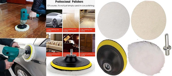 DIY Crafts 3"inch 80mm Compound Drill Buffing Sponge Pads(Polishing Pads, 1 Woolen Buffer and 1 Thread Drill Adapter, M10 Universal Adopter Choice Available (1 Kit 5x1, Soft Pad+Felt Pad+Adopte - 1 Kit 5x1, Soft Pad+Felt Pad+Adopter+M10