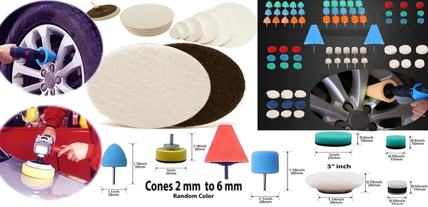 DIY Crafts 90 Pcs 15x6, 3"inch, Mini 1-3"inch Choice 1-7"inch Felts Sponge Buffing Pads Waxing Pads Drill Adapter M10/14 for Tight Areas Detailing Polishing Waxing & Seal(90 Pcs 15x6, 3"inch) - 90 Pcs 15x6, 3"inch