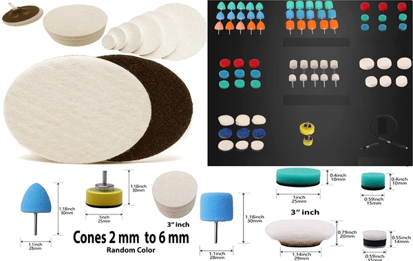 DIY Crafts 55x, Cleaning Accessory + 4x Felt Pad, Car Polishing Pads Sponge Polishing Buffing Waxing Pad Wheel for Car Polish (55x, Cleaning Accessory + 4x Felt Pad) - 55x, Cleaning Accessory + 4x Felt Pad