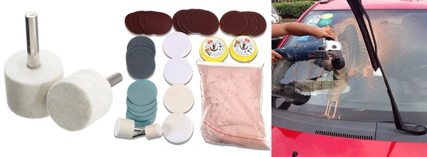 DIY Crafts 32 Pcs Deep Scratch Remover Car All Type Glass Headlight Windshield Polishing Shining Buffing Kit 3'' Wheel Cerium Oxide Cream Window Polishing TREO 95% 2.5microns 1.75oz (50 Grm, Pink) - 50 Grm, Pink