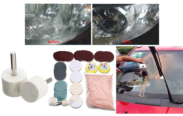 DIY Crafts 34 Pcs Deep Scratch Remover Car Glass Headlight Windshield Polishing Kit 3'' Wheel Cerium Oxide Cream Car Window Repair Polishing TREO 95% 2.5microns 1.75oz (300 Grm, Multi) - 300 Grm, Multi