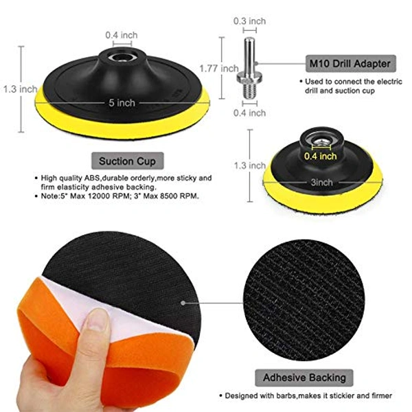 DIY Crafts 3'/4"/7"inch Drill Buffing Sponge Pads Car Foam Woolen Polishing Pads Kit For Car Buffer Polisher Sanding Waxing Sealing (6' inch Set/Kit, Multi) - 6' inch Set / Kit, Multi