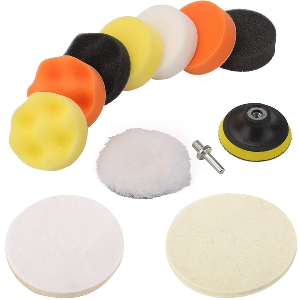 DIY Crafts 3"inch 80mm Compound Drill Buffing Sponge Pads(Polishing Pads, 1 Woolen Buffer and 1 Thread Drill Adapter, M10 Universal Adopter Choice Available (Design # No 1, Pack Of 11) - Design # No 1, Pack Of 11 Pcs