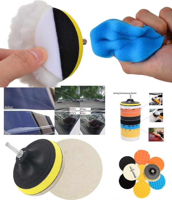 DIY Crafts 7"inch Kit, Multi, 13 Pcs Car Buffing Polishing Waxing Sponge Felt Pad Kits with Drill Adapter Cleaning Tool Kit Electric Drilling Mat Abras(7"inch Kit, Multi) - 7"inch Kit, Multi