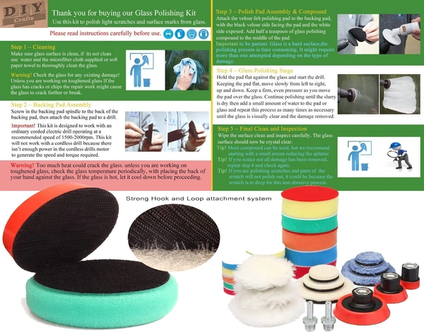 DIY Crafts 450 Grm, 7"inch Kit, Windshield Glass 1-7" Drill Buffing Buffer Polishing Pad Kit, M10/14 Backing Pad Adapter Power Tools Polishing Pads Exterior Paint C (450 Grm, 7"inch Kit) - 450 Grm, 7"inch Kit