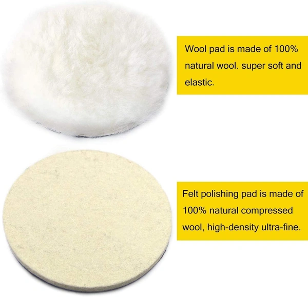 DIY Crafts 2x Felt 2x Fur 1x Nut 1x Backing Pad, 5"inch, 1-7"inch Buffing Wool Felt Polishing Buffing Wheel for Woolen Wax Pad Hook Plate Drill Nut Car (2x Felt 2x Fur 1x Nut 1x Backing Pad, 5"inch) - 2x Felt 2x Fur 1x Nut 1x Backing Pad, 5"inch