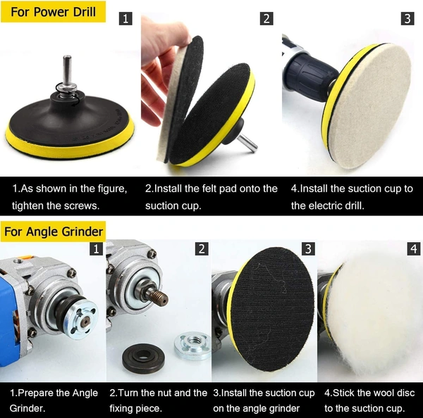 DIY Crafts 4x Felt 4x Fur 1x Nut 1x Backer Pad, 3"inch Kit, 20x Mini Buffing Polishing Detail Polisher On Rotary Tool Cordless Drill Tool for Ti(4x Felt 4x Fur 1x Nut 1x Backer Pad, 3"inch Kit) - 4x Felt 4x Fur 1x Nut 1x Backer Pad, 3"inch Kit