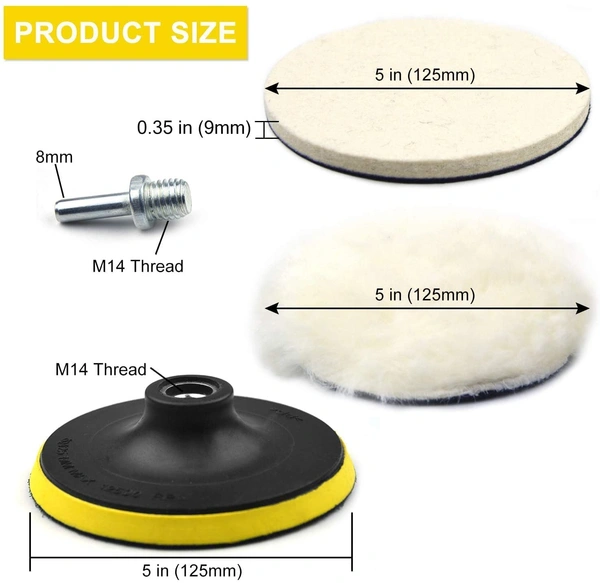 DIY Crafts 5x Felt 5x Fur 1x Nut 1x Backing Pad, 2"inch, 1-7"inch Buffing Wool Felt Polishing Buffing Wheel for Woolen Wax Pad Hook Plate Drill Nut Car (5x Felt 5x Fur 1x Nut 1x Backing Pad, 2"inch) - 5x Felt 5x Fur 1x Nut 1x Backing Pad, 2"inch