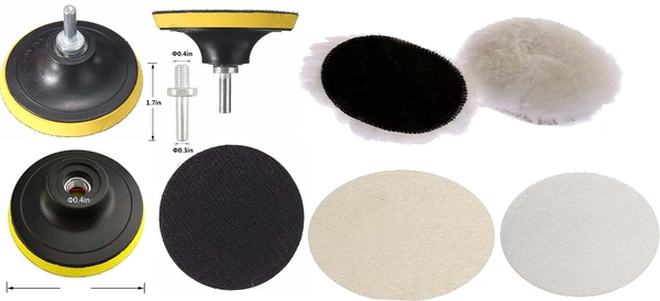 DIY Crafts Polishing Felt Pad Wool Pads Woolen Polishing Waxing Buffing Pads Kit Auto Car with M10/14 Universal Drill Adapter (As Shown Image Kit) (2 Kits, 6"inch Felt+Wool+Backer Pad+M10/14) - 2 Kits, 6"inch Felt+Wool+Backer Pad+M10/14