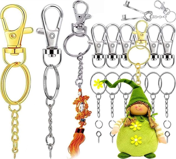 DIY Crafts 50 Sets 200 Pcs, Antique Silver, Keychain Rings for Crafts, Key Rings with Chains, Jump Rings Screw Eye Pins for Jewelry Findings Making Handbag Keych(50 Sets 200 Pcs, Antique Silver) - 50 Sets 200 Pcs, Antique Silver