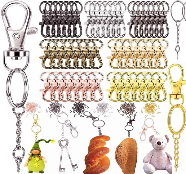 DIY Crafts 50 Sets 200 Pcs, Antique Silver, Keychain Rings for Crafts, Key Rings with Chains, Jump Rings Screw Eye Pins for Jewelry Findings Making Handbag Keych(50 Sets 200 Pcs, Antique Silver) - 50 Sets 200 Pcs, Antique Silver