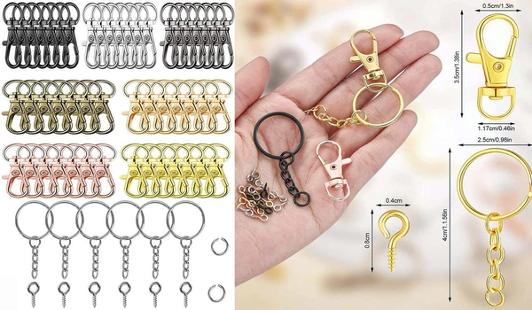 DIY Crafts 50 Sets 200 Pcs, Antique Silver, Keychain Rings for Crafts, Key Rings with Chains, Jump Rings Screw Eye Pins for Jewelry Findings Making Handbag Keych(50 Sets 200 Pcs, Antique Silver) - 50 Sets 200 Pcs, Antique Silver