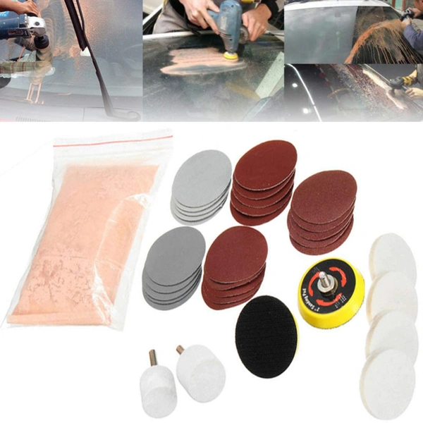 DIY Crafts 100 Grm, Light Pink, 33 Pcs Deep Scratch Remover Car Glass Headlight Windshield Polishing Kit 3'' Wheel Cerium Oxide Cream Car Window Repair Polishing TREO (100 Grm, Light Pink) - 100 Grm, Light Pink