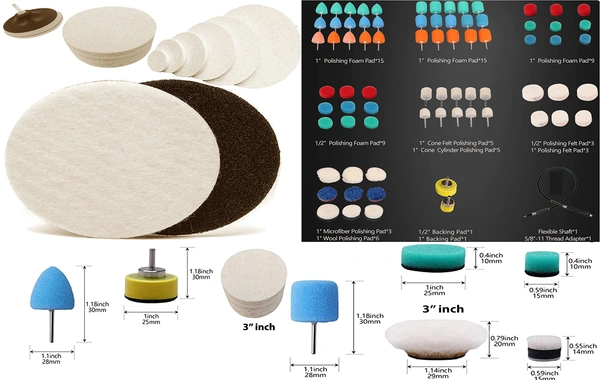 DIY Crafts 20 Pcs, Kit Without Flexible Shaft, Mini Buffing Polishing Pads, 1"-3"inch Detail Polisher Pad Use On Rotary Tool Cordless Drill for Tight Area Deta(20 Pcs, Kit Without Flexible Shaft) - 20 Pcs, Kit Without Flexible Shaft