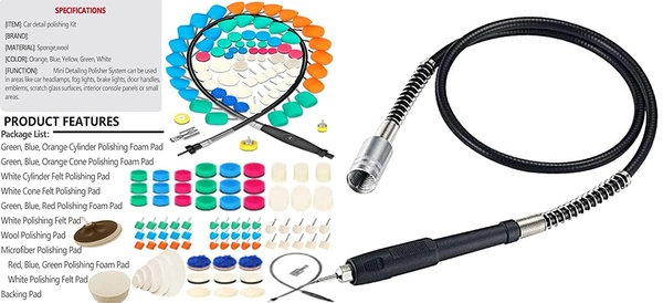 DIY Crafts 65 Pcs, Kit With Flexible Shaft, Mini Buffing Polishing Pads, 1"-3" inch Detail Polisher Pad Use On Rotary Tool Cordless Drill for Tight Area Detaili(65 Pcs, Kit With Flexible Shaft) - 65 Pcs, Kit With Flexible Shaft