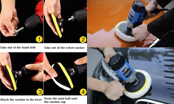 DIY Crafts 7" inch Polishing Buffer Wool and Wheel Polishing Pad Woolen Polishing Waxing Pads Kit with M10/14 Drill Adapter (1 Kit Contain 1 Wool Pad) (Pack of 3 Sets, 3X Wool Pad Combo Offer) - Pack Of 3 Sets, 3x Wool Pad Combo Offer