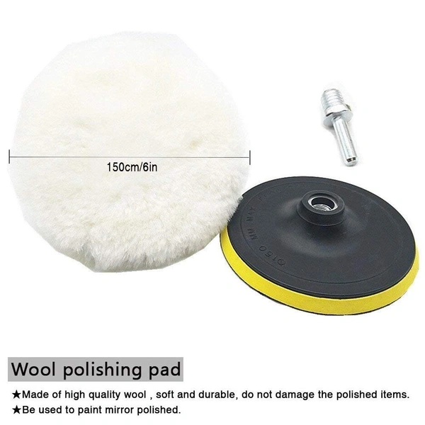 DIY Crafts 7" inch Polishing Buffer Wool and Wheel Polishing Pad Woolen Polishing Waxing Pads Kit with M10/14 Drill Adapter (1 Kit Contain 1 Wool Pad) (Pack of 3 Sets, 3X Wool Pad Combo Offer) - Pack Of 3 Sets, 3x Wool Pad Combo Offer