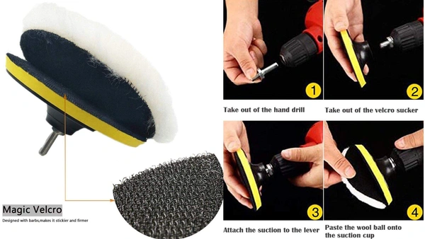 DIY Crafts 7" inch Polishing Buffer Wool and Wheel Polishing Pad Woolen Polishing Waxing Pads Kit with M10/14 Drill Adapter (1 Kit Contain 1 Wool Pad) (Pack of 3 Sets, 3X Wool Pad Combo Offer) - Pack Of 3 Sets, 3x Wool Pad Combo Offer
