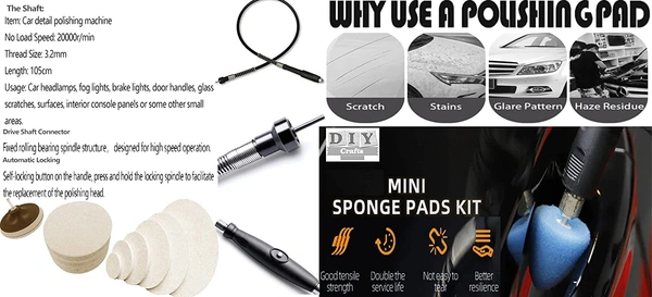 DIY Crafts 70 Pcs, Kit With Flexible Shaft, Mini Buffing Polishing Pads, 1"-3" inch Detail Polisher Pad Use On Rotary Tool Cordless Drill for Tight Area Detaili (70 Pcs, Kit With Flexible Shaft) - 70 Pcs, Kit With Flexible Shaft