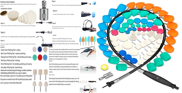DIY Crafts 70 Pcs, With Flexible Shaft, Mini Buffing Polishing Pads, 1"-3"inch Detail Polisher Pad Use On Rotary Tool Cordless Drill for Tight Area Detailing P (70 Pcs, With Flexible Shaft) - 70 Pcs, With Flexible Shaft