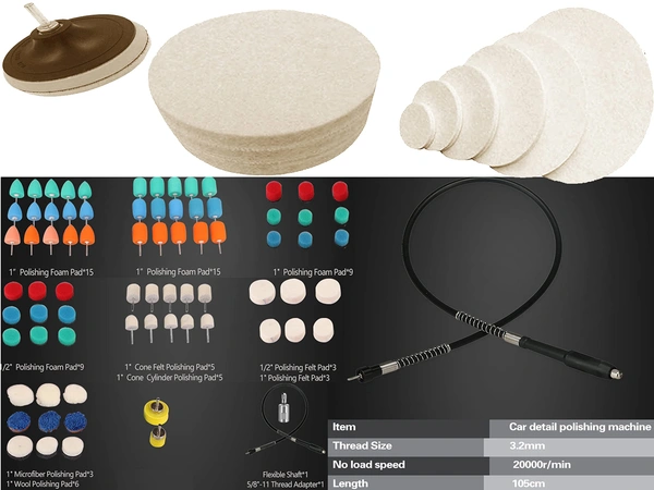 DIY Crafts 70 Pcs, Without Flexible Shaft, Mini Buffing Polishing Pads, 1"-3"inch Detail Polisher Pad Use On Rotary Tool Cordless Drill for Tight Area Detailin (70 Pcs, Without Flexible Shaft) - 70 Pcs, Without Flexible Shaft
