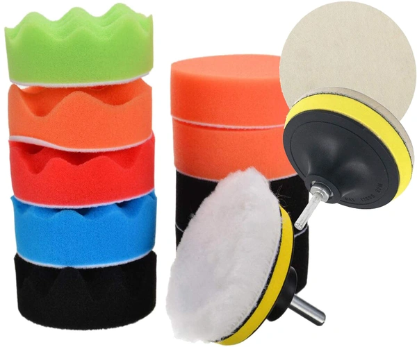 DIY Crafts 4"inch Kit, Multi Color, 3"/4"/7"inch 76/100/180mm 12 Pcs Car Buffing Polishing Waxing Sponge Pad Kits with Drill Adapter Cleaning Tool Kit Electric Drilling Mat(4"inch Kit, Multi Color) - 4"inch Kit, Multi Color