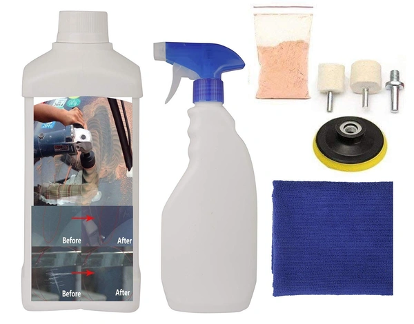 DIY Crafts 7"inch Set, 500 Grm Cerium Oxide, Buffing Polishing Accessories Glass Scratch Remover Powder 1.75 Oz; Felt Wheel; Disc; Drill Adapter; Cloth; Back(7"inch Set, 500 Grm Cerium Oxide) - 7"inch Set