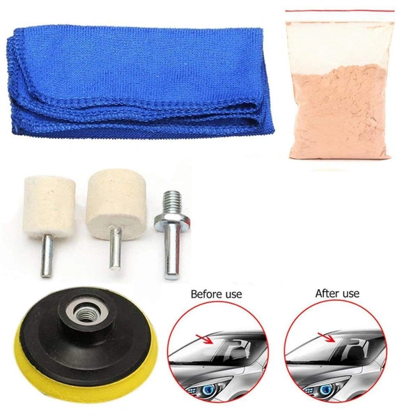 DIY Crafts 7"inch Set, 500 Grm Cerium Oxide, Buffing Polishing Accessories Glass Scratch Remover Powder 1.75 Oz; Felt Wheel; Disc; Drill Adapter; Cloth; Back(7"inch Set, 500 Grm Cerium Oxide) - 7"inch Set