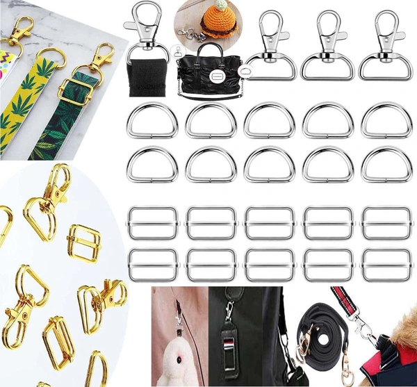 DIY Crafts 10 Set 3x10, Silver, Keychain Key Chain Swivel Hook D Rings and Slide Buckles for Handbag Purse Hardware 1 Set Contain = 1x Swivel Hook 1x D Ring (10 Set 3x10, Silver) - 10 Set 3x10, Silver