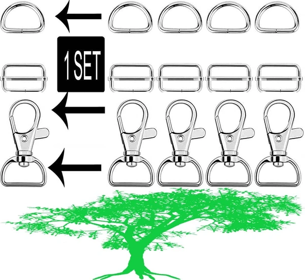 DIY Crafts 10 Set 3x10, Silver, Keychain Key Chain Swivel Hook D Rings and Slide Buckles for Handbag Purse Hardware 1 Set Contain = 1x Swivel Hook 1x D Ring (10 Set 3x10, Silver) - 10 Set 3x10, Silver