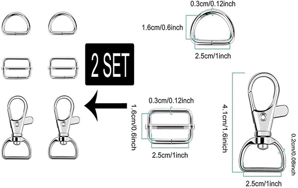 DIY Crafts 10 Set 3x10, Silver, Keychain Key Chain Swivel Hook D Rings and Slide Buckles for Handbag Purse Hardware 1 Set Contain = 1x Swivel Hook 1x D Ring (10 Set 3x10, Silver) - 10 Set 3x10, Silver