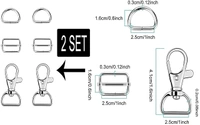 DIY Crafts 10 Set 3x10, Silver, Keychain Key Chain Swivel Hook D Rings and Slide Buckles for Handbag Purse Hardware 1 Set Contain = 1x Swivel Hook 1x D Ring (10 Set 3x10, Silver) - 10 Set 3x10, Silver