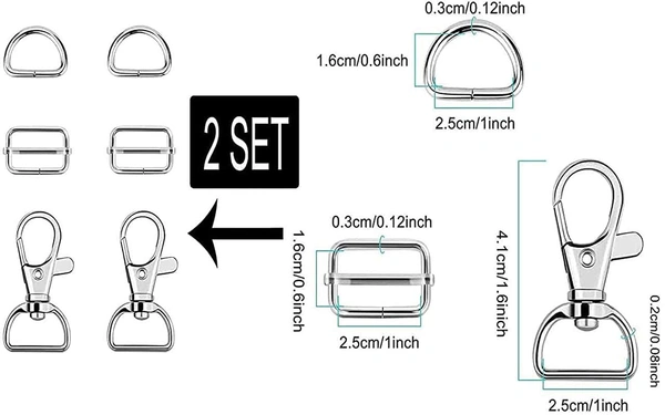 DIY Crafts 10 Set 3x10, Silver, Keychain Key Chain Swivel Hook D Rings and Slide Buckles for Handbag Purse Hardware 1 Set Contain = 1x Swivel Hook 1x D Ring (10 Set 3x10, Silver) - 10 Set 3x10, Silver