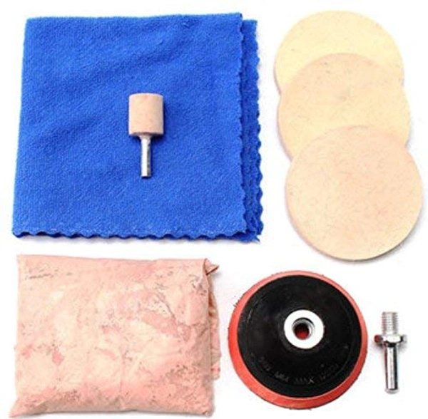 DIY Crafts Buffing Polishing Accessories Glass Scratch Remover Powder 1.75 Oz; Felt Wheel; Disc; Drill Adapter; Cloth; Backer Pad (3 inch Set; Cerium Oxide)"(6"inch Set, 500 Grm Cerium Oxide) - 6"inch Set, 500 Grm Cerium Oxide