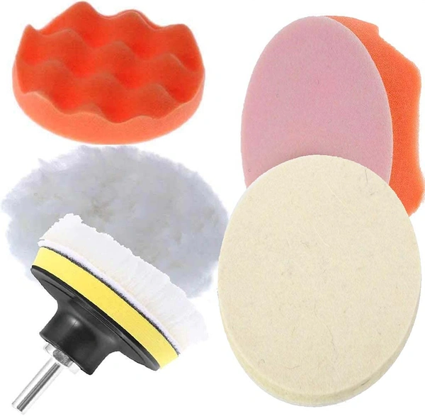 DIY Crafts Car Cleaning Felt & Wool Pad Foam Polishing Waxing Pad Kits Buffing Pad Polishing Wheel Sponge and Wool Buffing Pads Set for Polisher (Pack Of 16 Pcs 4 Kit, Multi Colour) - Pack Of 16 Pcs, Multi Colour