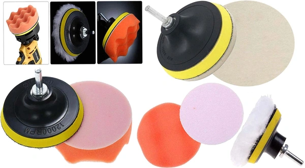 DIY Crafts Car Cleaning Felt & Wool Pad Foam Polishing Waxing Pad Kits Buffing Pad Polishing Wheel Sponge and Wool Buffing Pads Set for Polisher (Pack Of 16 Pcs 4 Kit, Multi Colour) - Pack Of 16 Pcs, Multi Colour