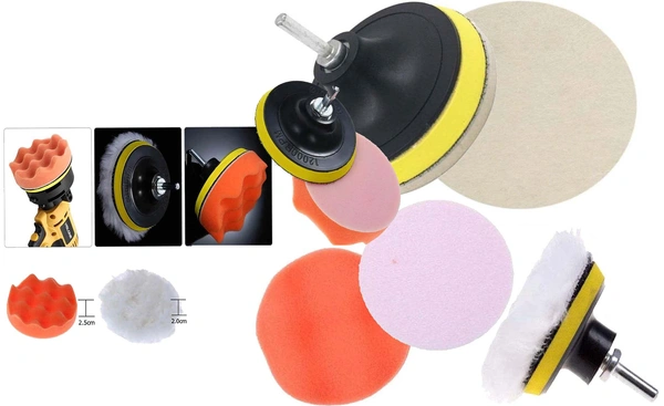 DIY Crafts Car Cleaning Felt & Wool Pad Foam Polishing Waxing Pad Kits Buffing Pad Polishing Wheel Sponge and Wool Buffing Pads Set for Polisher (Pack Of 16 Pcs 4 Kit, Multi Colour) - Pack Of 16 Pcs, Multi Colour