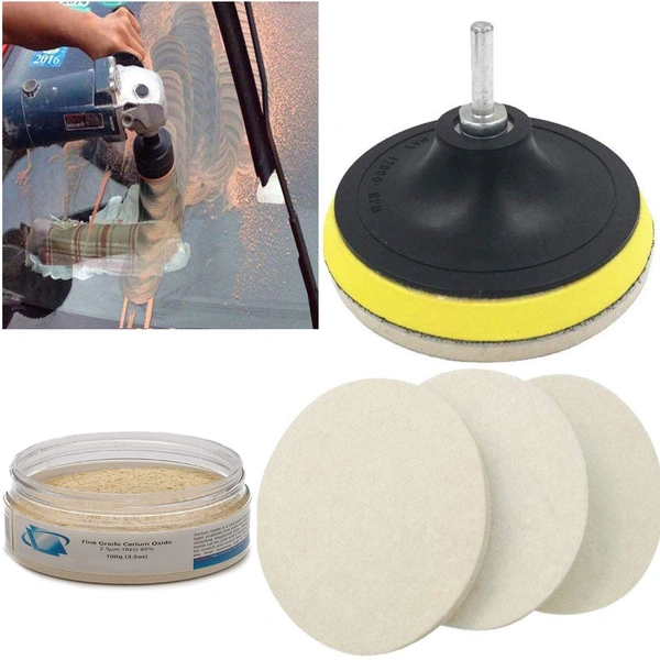 DIY Crafts 1 Set, 3" inch Combo Cleaning Set, 100 Grm Cerium Oxide + Backing Pad + Universal Nut + Wool Polisher Polishing Clean Buffing Pad (1 Set, 3" inch Combo Cleaning Set) - 1 Set, 3" inch Combo Cleaning Set