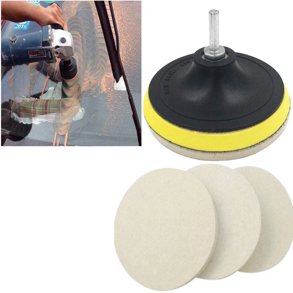 DIY Crafts 1 Set, 3" inch Combo Cleaning Set, 100 Grm Cerium Oxide + Backing Pad + Universal Nut + Wool Polisher Polishing Clean Buffing Pad (1 Set, 3" inch Combo Cleaning Set) - 1 Set, 3" inch Combo Cleaning Set